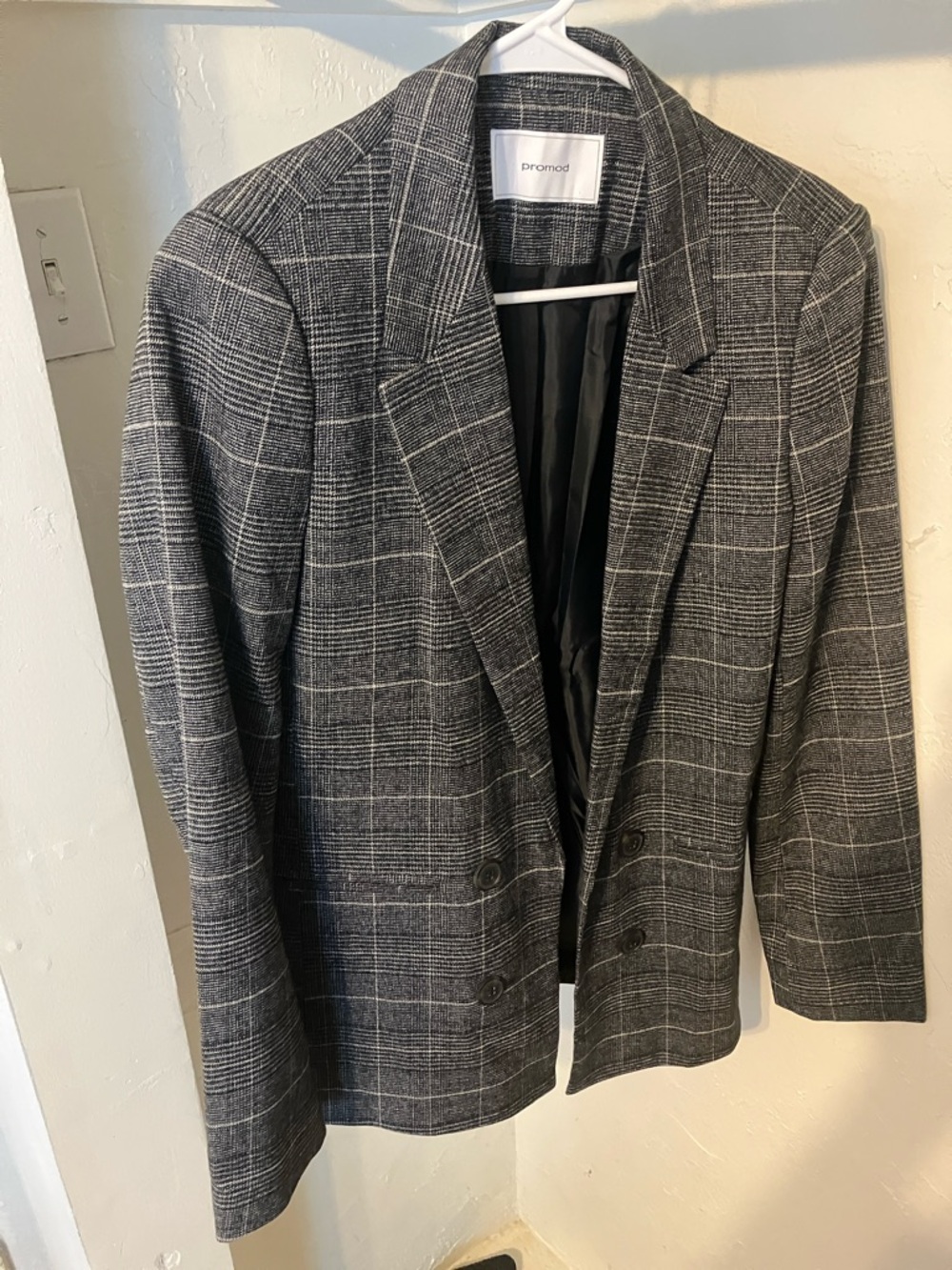 Promod Charcoal Gray Plaid Blazer